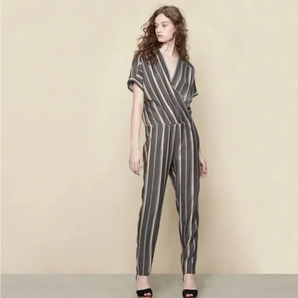 Maje Grey + Brown Jumpsuit • Size 1 (Small/Medium)